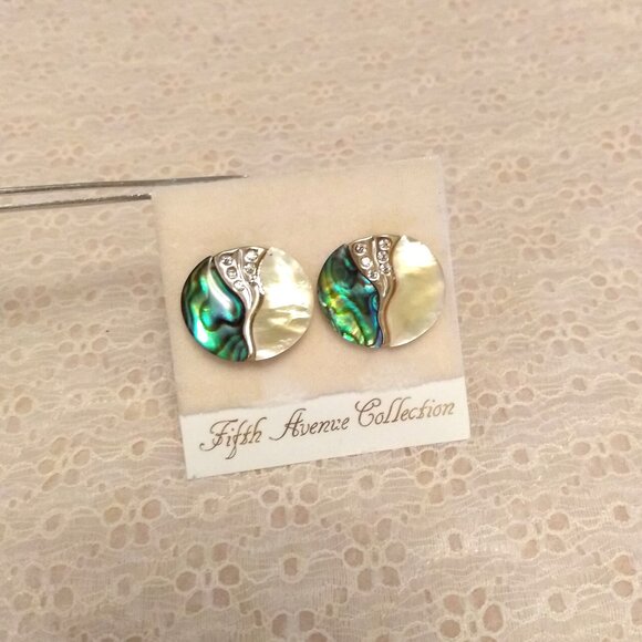 Vintage Multi Color Art Deco Gold Tone Large Round Earrings Non-Pierced Clip - Picture 1 of 9